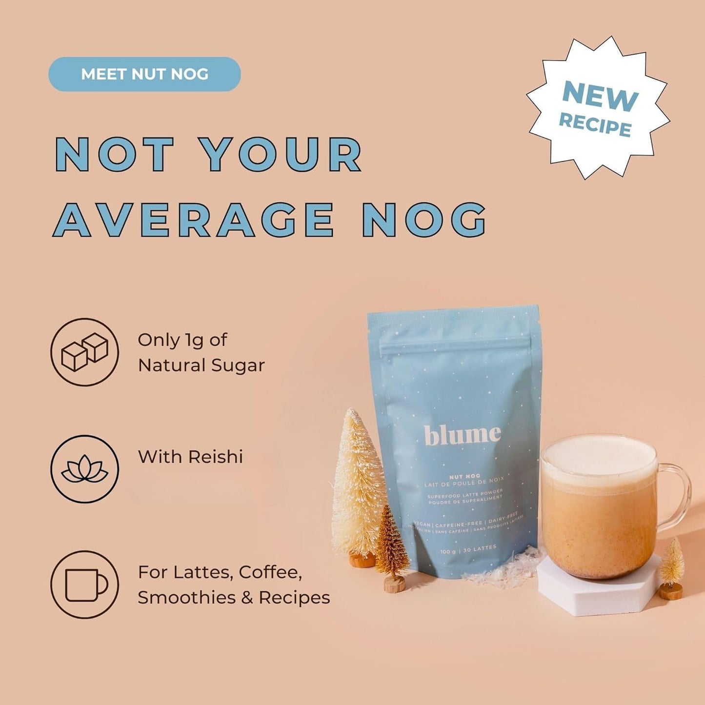 Blume Superfood Latte Nut Nog - Nut and Dairy Free Egg Nog Latte - Vegan, Organic & Gluten Free - 21 Servings100g