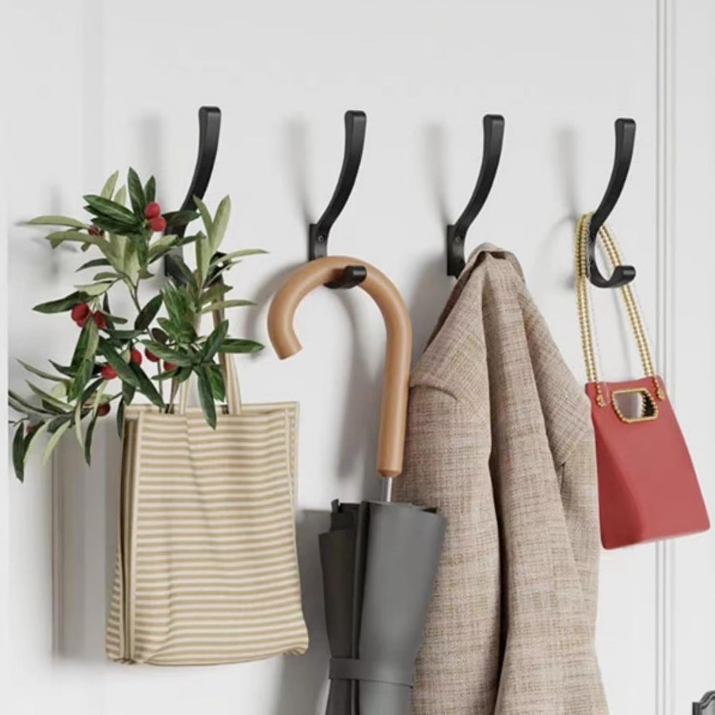 2 Pack Hanging Coat Hooks Wall Mount, Coat Hanger Wall Hangers, Metal Hooks for Hanging Heavy Duty, Screw in Hooks for Hanging Towels, Clothes, Backpack, Hat, Bag, Jacket, Key, Robe, Backpack Grey