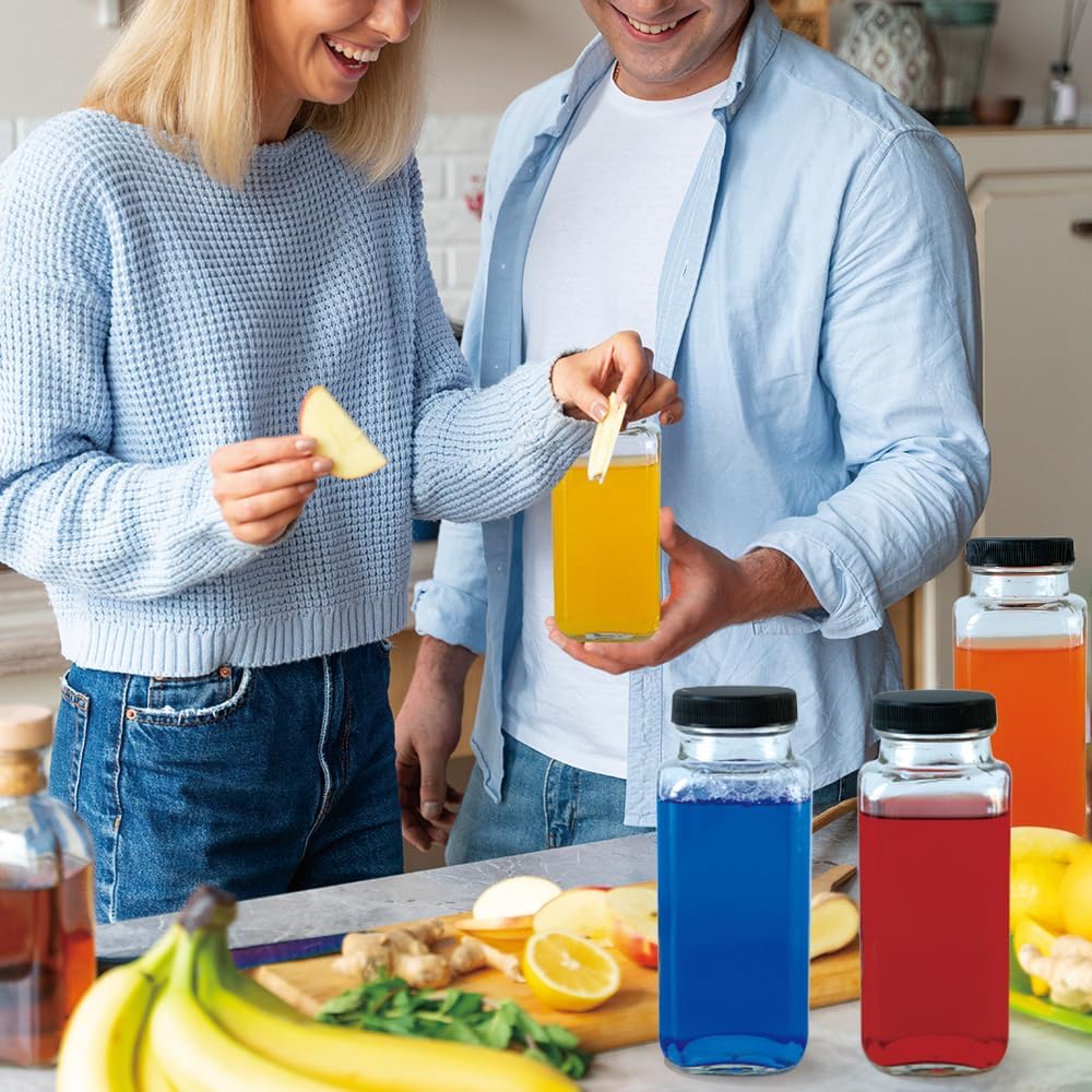 ZZT 9 Pack 8 oz Glass Juice Bottles, 250 ml Glass Reusable Water Bottles with Lids, Water Drinking Jars with Labels and Brush,Water Drinking Jars for Milk,Juicing,Beverage Glassware