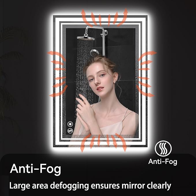 24“ x 36” LED Mirror for Bathroom Front and Backlit Anti-Fog Dimmable 3 Colors - Image 3