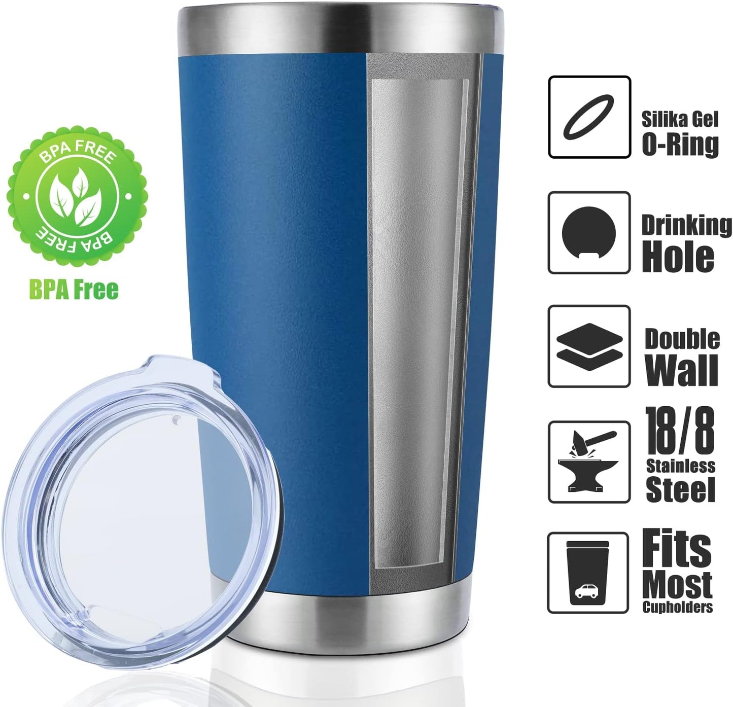 DOMICARE 20oz Stainless Steel Tumbler Bulk with Lid, Double Wall Vacuum Insulated Travel Mug, Powder Coated Coffee Cup, Dark Blue, 12 Pack
