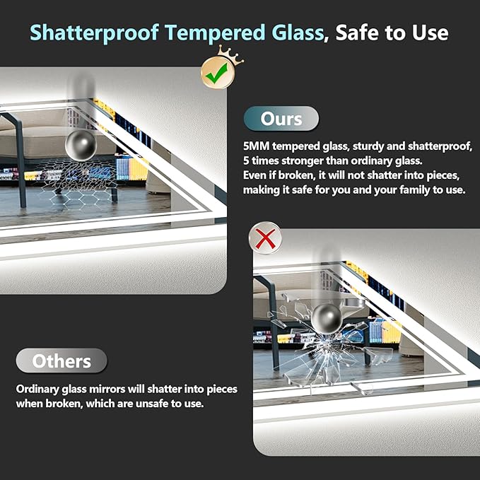 28x36 LED Bathroom Mirror with Lights, Backlit and Front Lit Anti-Fog Lighted - Image 7