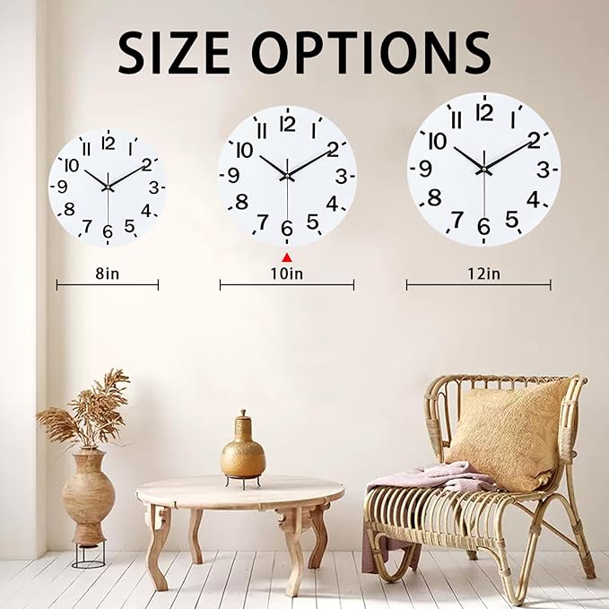 HZDHCLH Wall Clock 10 Inch Silent Non Ticking Wood Battery Operated White - Image 5