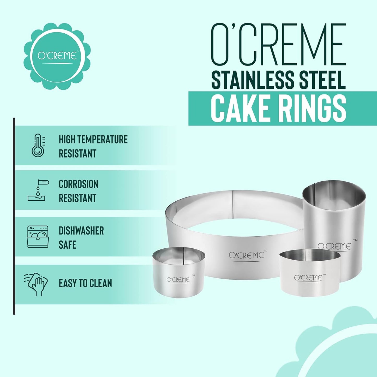 O'Creme Cake Ring Sturdy Stainless Steel Round Mousse Cake Ring Mold for Baking, Dessert Cake Decorating Pastry Rings 2-3/4 Inch Diameter x 1-1/2 Inch High