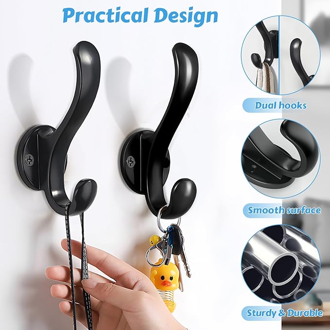 8 Pack Coat Hooks Wall Mount Heavy Duty Utility Retro Double Hooks - Image 8
