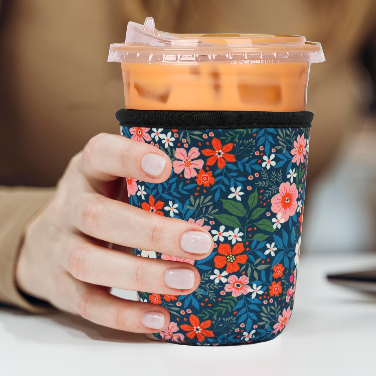 Reusable 3-Pack Iced Coffee Cup Sleeve, Insulated Neoprene, Beverage Holder for Iced Coffee, Durable Drink Sleeve for Cold Beverages, Bloom Garden