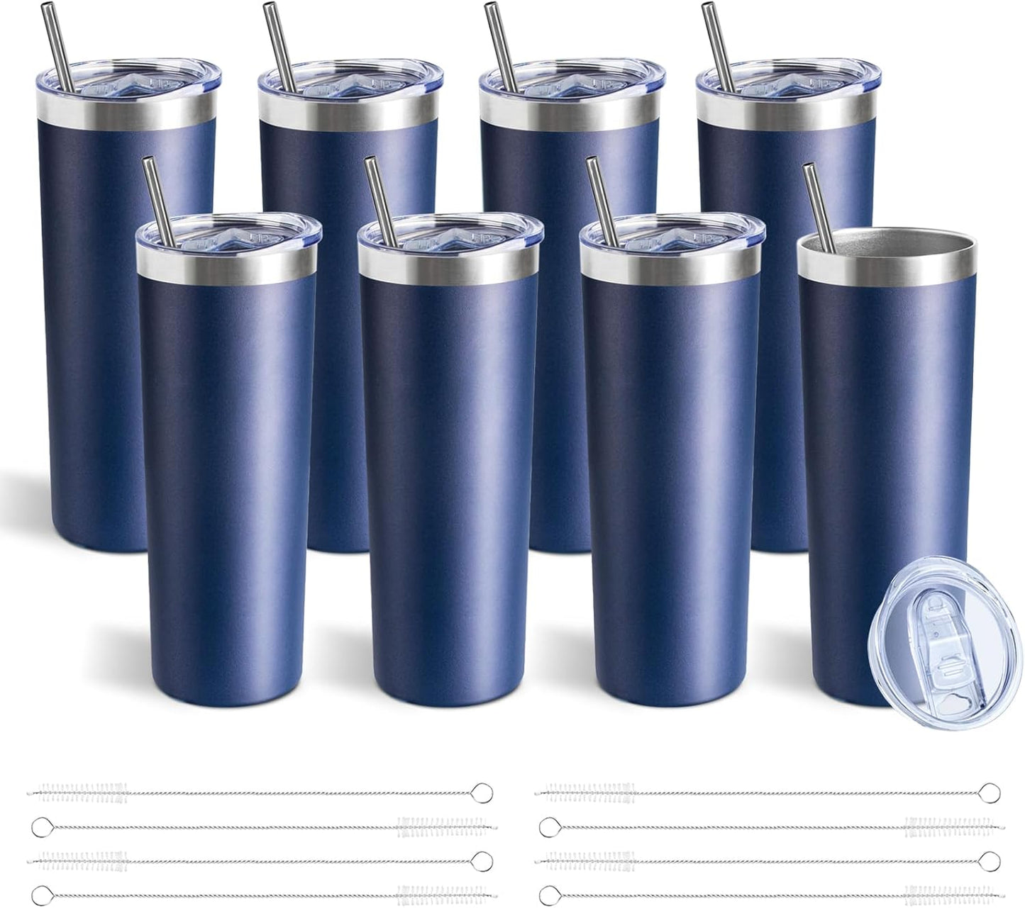20 oz Skinny Tumbler with Lid and Straw,Stainless Steel Vacuum Insulated Tumbler Cup Double Wall Leak-proof Coffee Mug,Travel Thermal Water Tumbler for Home,Office,Outdoor(Navy Blue,8)