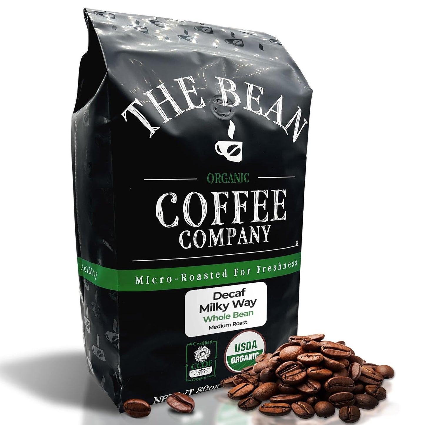 The Bean Organic Coffee Company Water Processed DECAF Milky Way, Medium Roast, Whole Bean Coffee, 5-Pound Bag