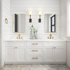 Wall Mount Mirror for Bathroom, Brushed Gold Metal Framed Rounded Corner - Image 3