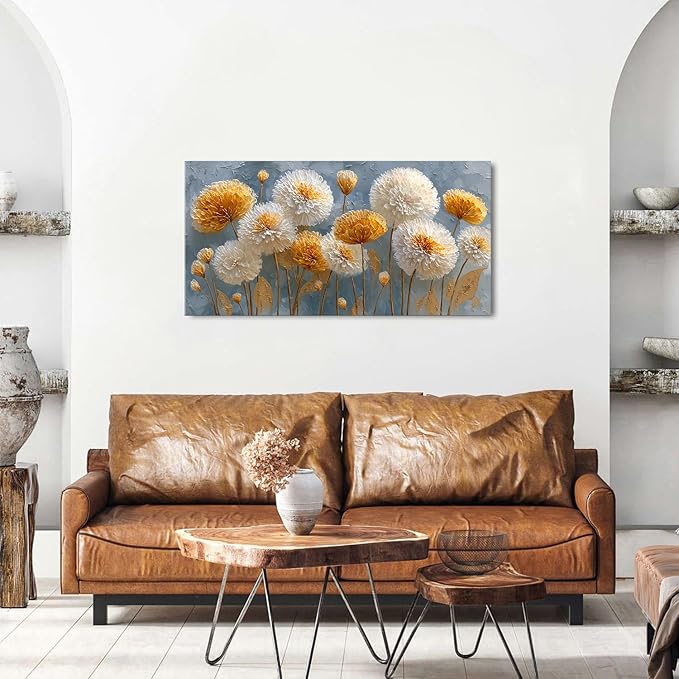 Abstract White Flower Wall Art Golden Floral Pictures Wall Decor Neutral - Image 4