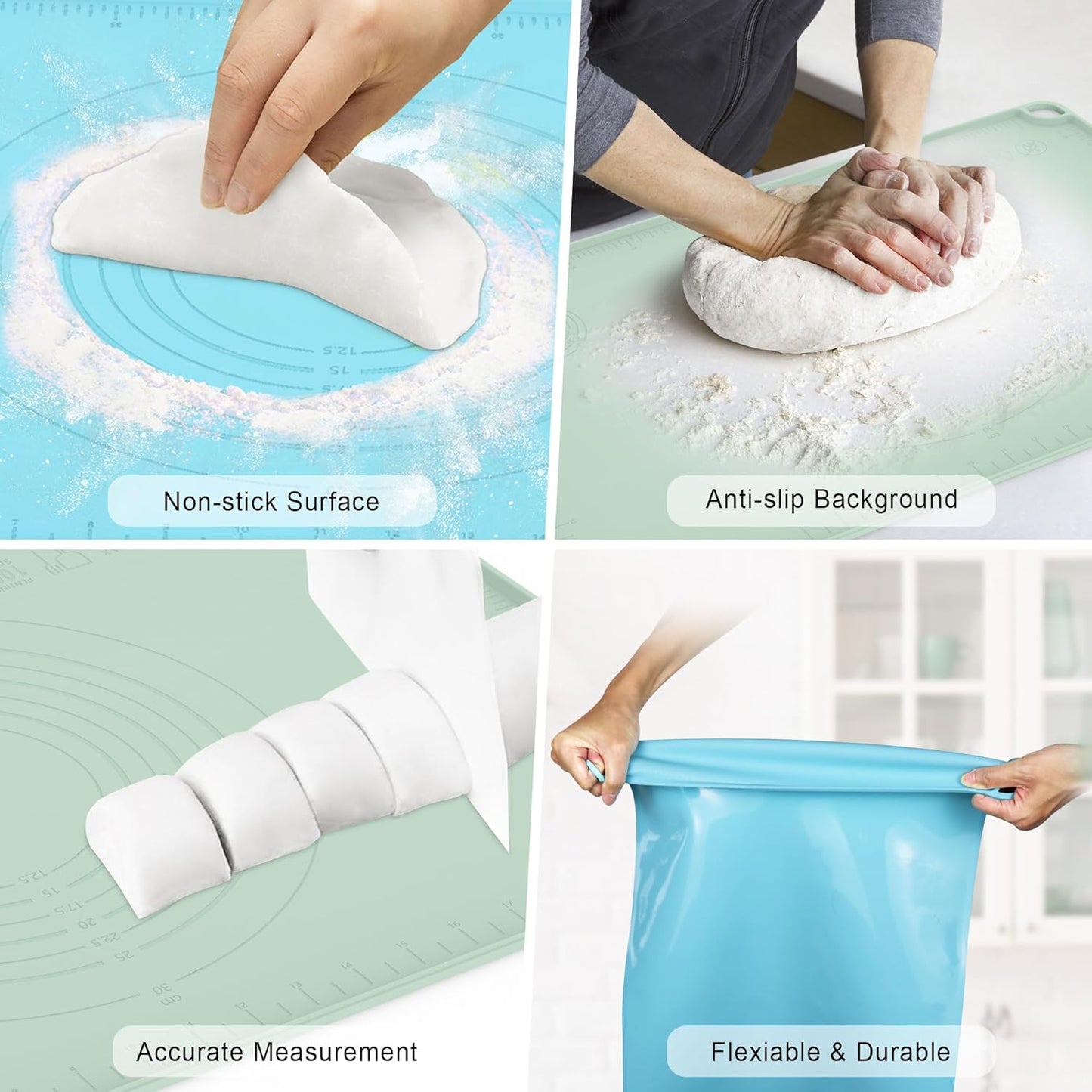 Silicone Baking Mat, Pastry Mat for Rolling Dough, Dough Rolling Pad 24''x16'', Silicone Pastry Mat with Measurements for Pizza, Pie, Macaron, Bread (Sky Blue, XL)