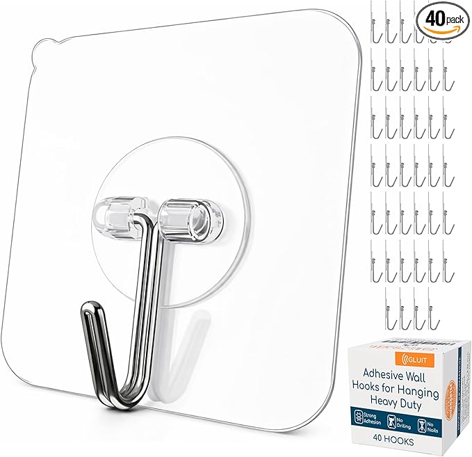 GLUIT Adhesive Wall Hooks for Hanging Heavy Duty 22 lbs Hooks for Walls No by GLUIT