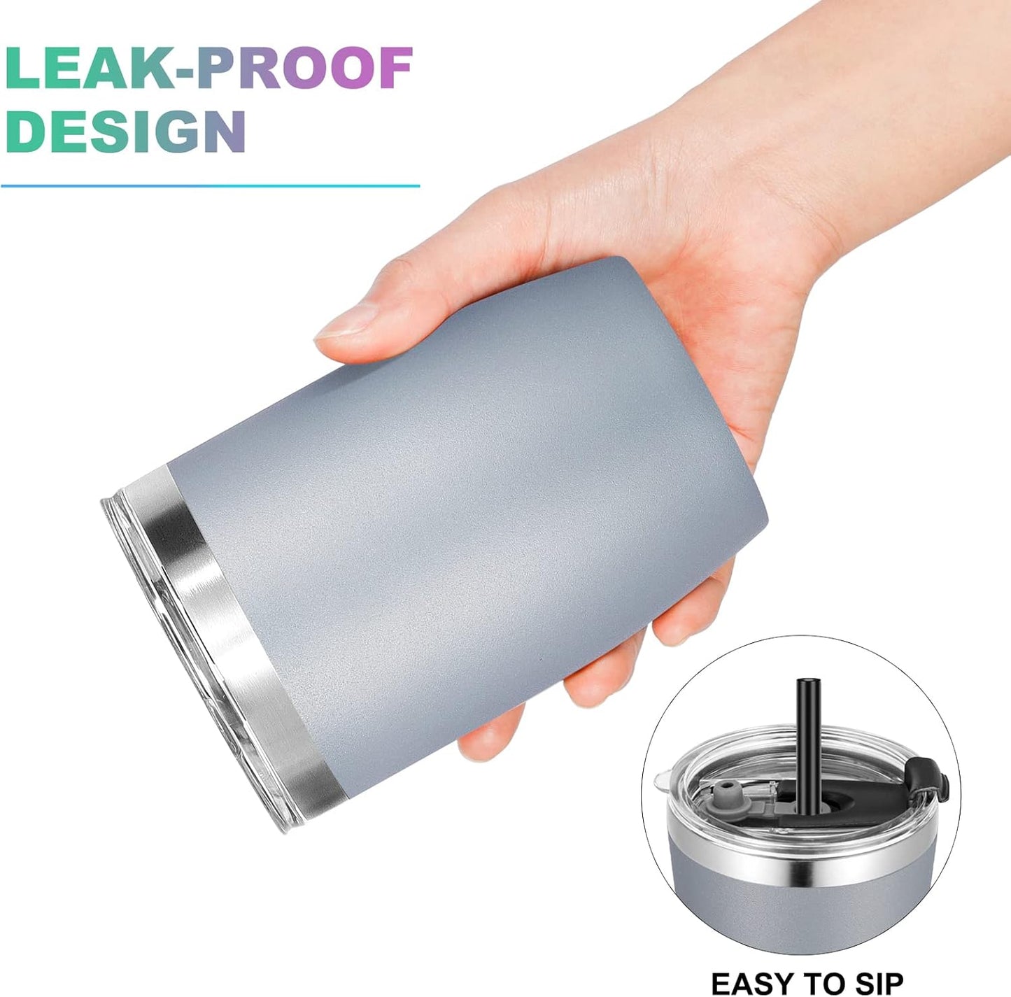 VEGOND Stainless Steel 12 oz Tumblers bulk Vacuum Insulated Double Wall Travel Tumbler with Lid and Straw Reusable Tumbler, Grey 1 Pack