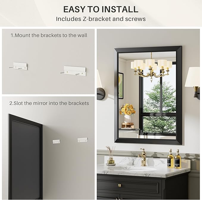 Briivue 24x36 Inch Black Bathroom Mirror - Image 8