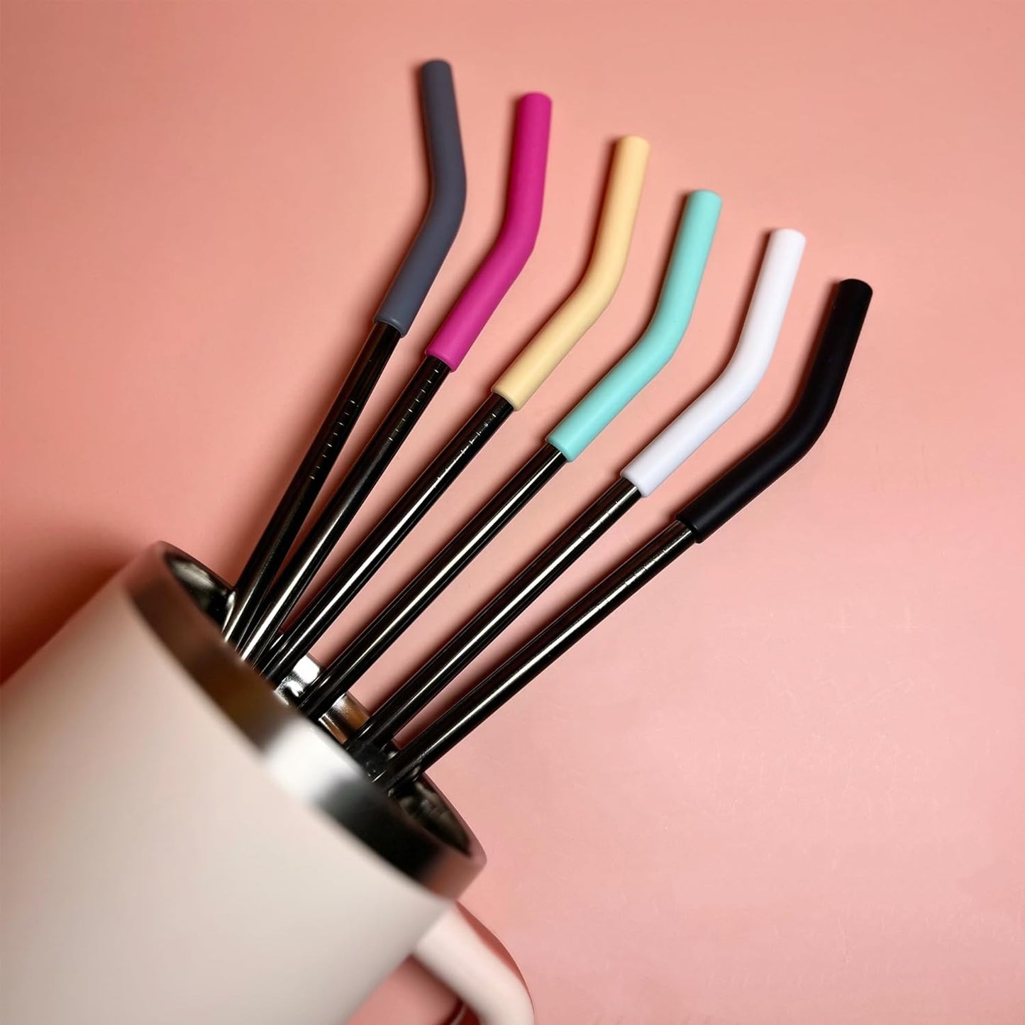 6 Pack 12 Inch Reusable Metal Stainless Steel Straight Straw,with 6Silicone Tips and 2Cleaning Brush for Simple Modern 32,40oz Tumbler,40oz Stanley, 24 oz Starbucks Cup(8mm Silver)