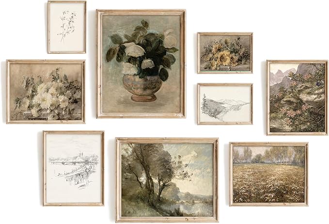 9Pcs Vintage Wall Art Decor Prints Neutral Gallery Farmhouse Wall Decor Nature by VodefoadVintageWallArt