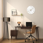 Round Marble Battery Wall Clock Modern 14 Inch White Minimalist Wall Clock - Image 2