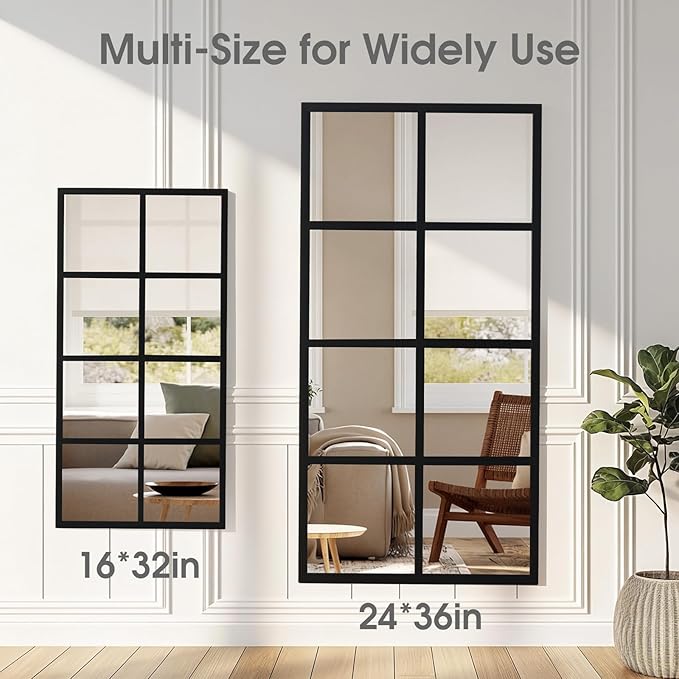 DUMOS Wall Mirror 24" x 36", Rectangle Window Pane Decorative Mirror, Metal - Image 3