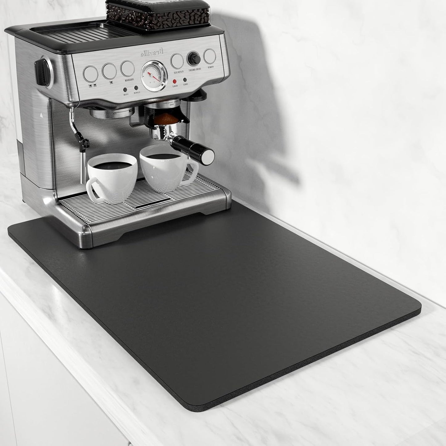 Rnivvi Coffee Mat, 16" x 24" Coffee Bar Mats for Espresso Machine Station Accessories and Organizer, Hide Stain Rubber Backed Absorbent Dish Drying Pad for Kitchen Counter, Cute Bar Decor Pad, Black