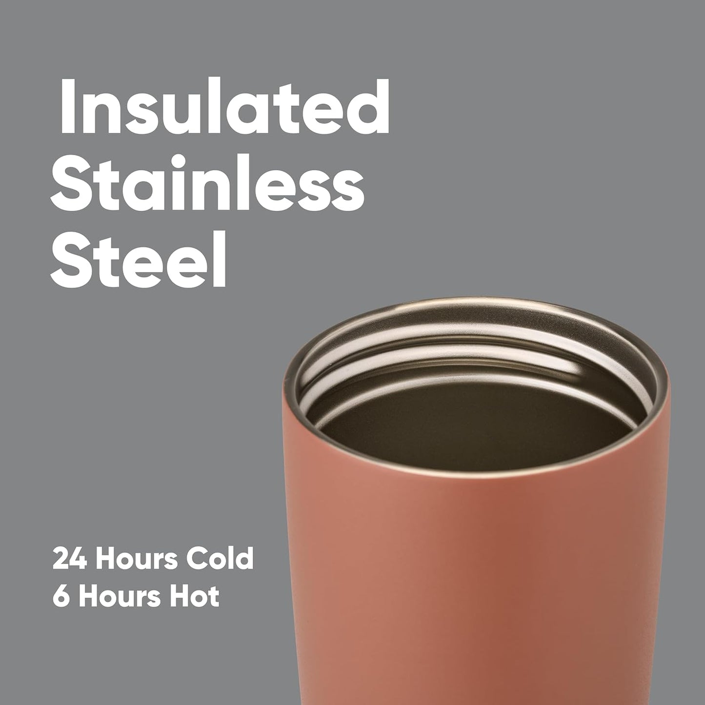 Owala SmoothSip Slider Insulated Stainless Steel Coffee Tumbler, Reusable Iced Coffee Cup, Hot Coffee Travel Mug, BPA Free 20 oz, Grey/Brown (Cozy Cocoa)