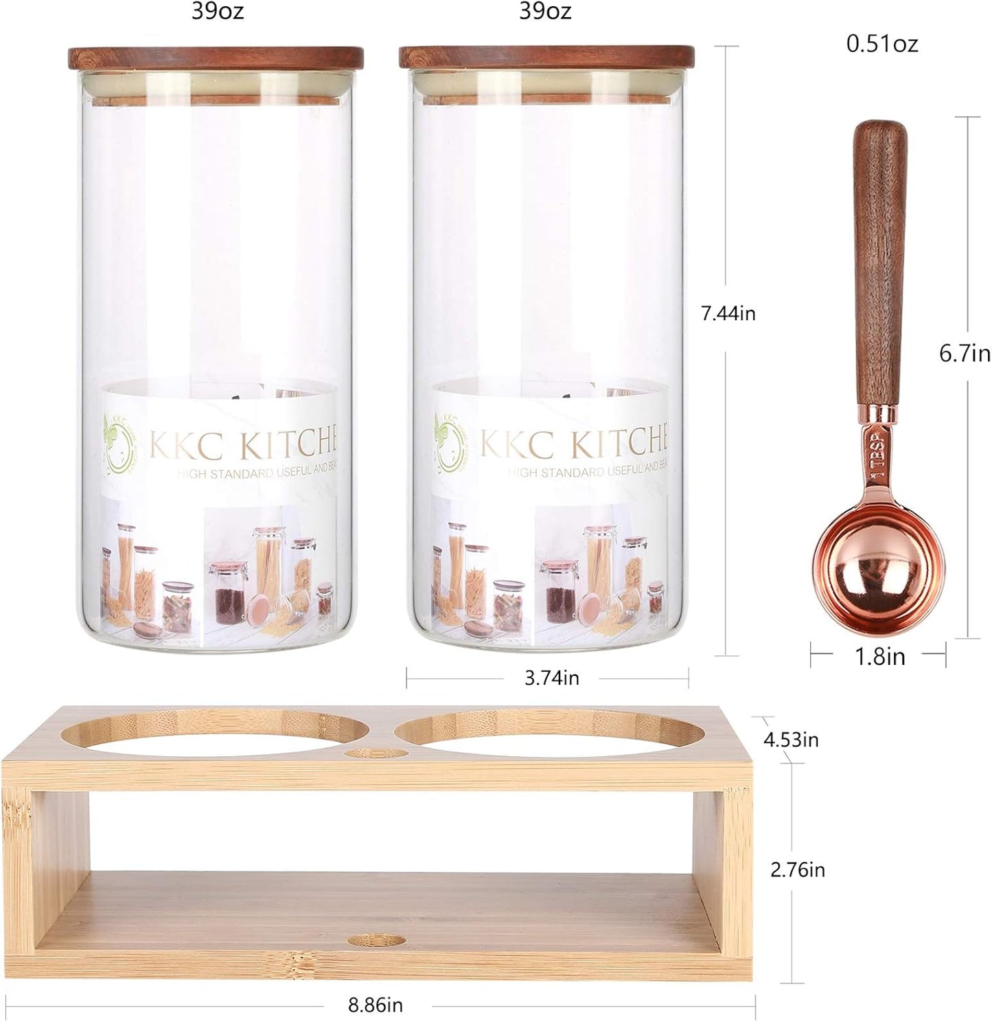 KKC HOME ACCENTS Coffee Beans Storage Canisters with Airtight Lids,Glass Storage Jars for Grinder Coffee,Loose Tea,Matcha,Nuts