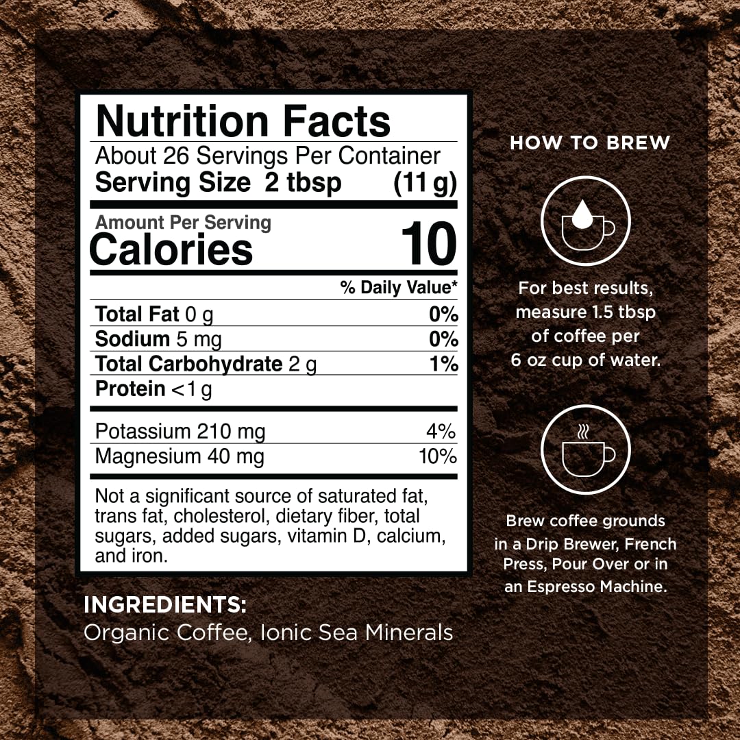 VitaCup Mineral Coffee with Trace Minerals, Hydrate, Replenish & Restore w/All Natural Sea Minerals, Electrolytes, Organic, Single Origin, Medium Dark Roast, Ground Coffee, 6 Bags 10oz Each