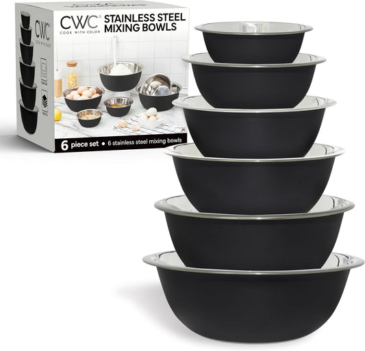 COOK WITH COLOR Stainless Steel Mixing Bowls Set - Nesting Bowls, 6 Pieces, Black