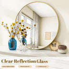 VooBang Gold Round Bathroom Mirror, 24 inch Circle Wall Mounted Hanging Mirror - Image 3