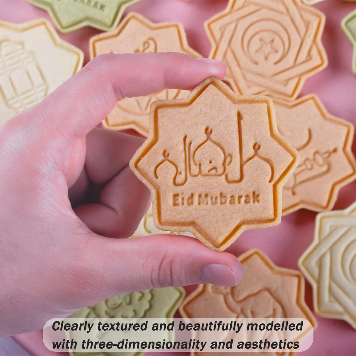 10 Pcs Eid Mubarak Cookie Cutters Set Baking Molds 3D Christmas Press type Cookie Cutter for Baking, Fondant, Cheese, and Pastries