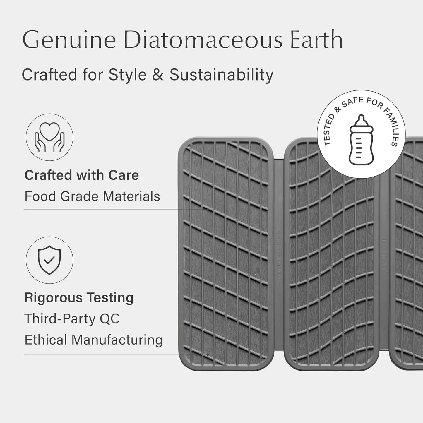 Dorai Home Dish Pad – Quick-Dry Diatomite Stone Drying Mat for Kitchen Counter, 19.9" x 15.2" x 0.52", Slate