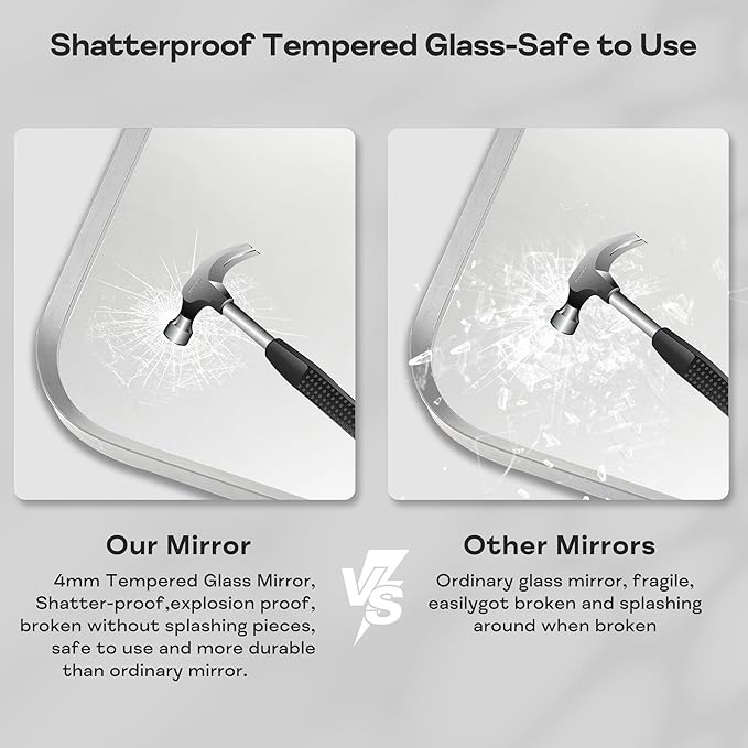 Brushed Nickel Bathroom Wall Mirror, Tempered Glass, Shatter Proof, Hangs - Image 6