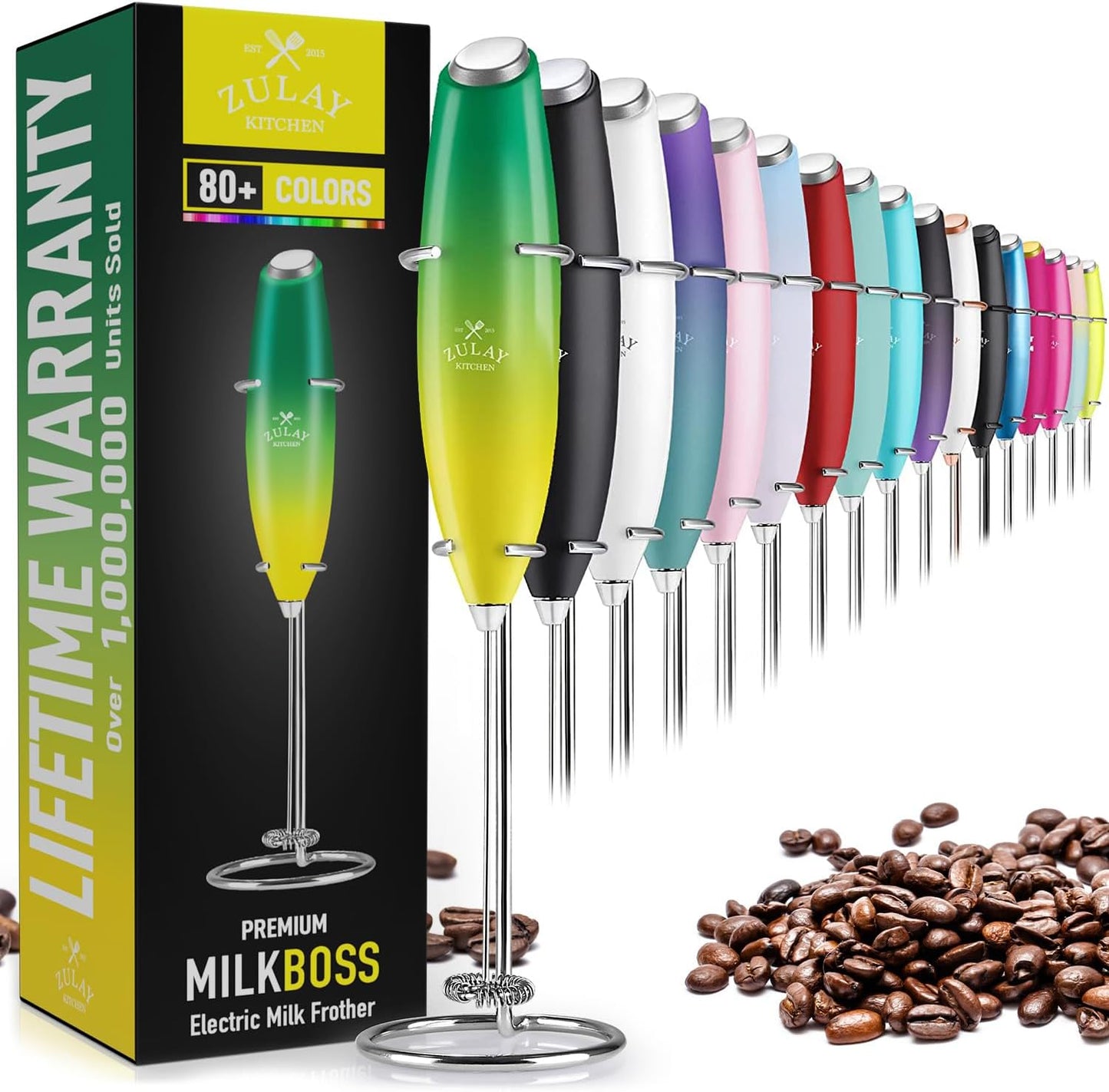 Zulay Kitchen Powerful Milk Frother Wand - Ultra Fast Handheld Drink Mixer - Electric Whisk Foam Maker for Coffee, Lattes, Cappuccino, Matcha & Creamer