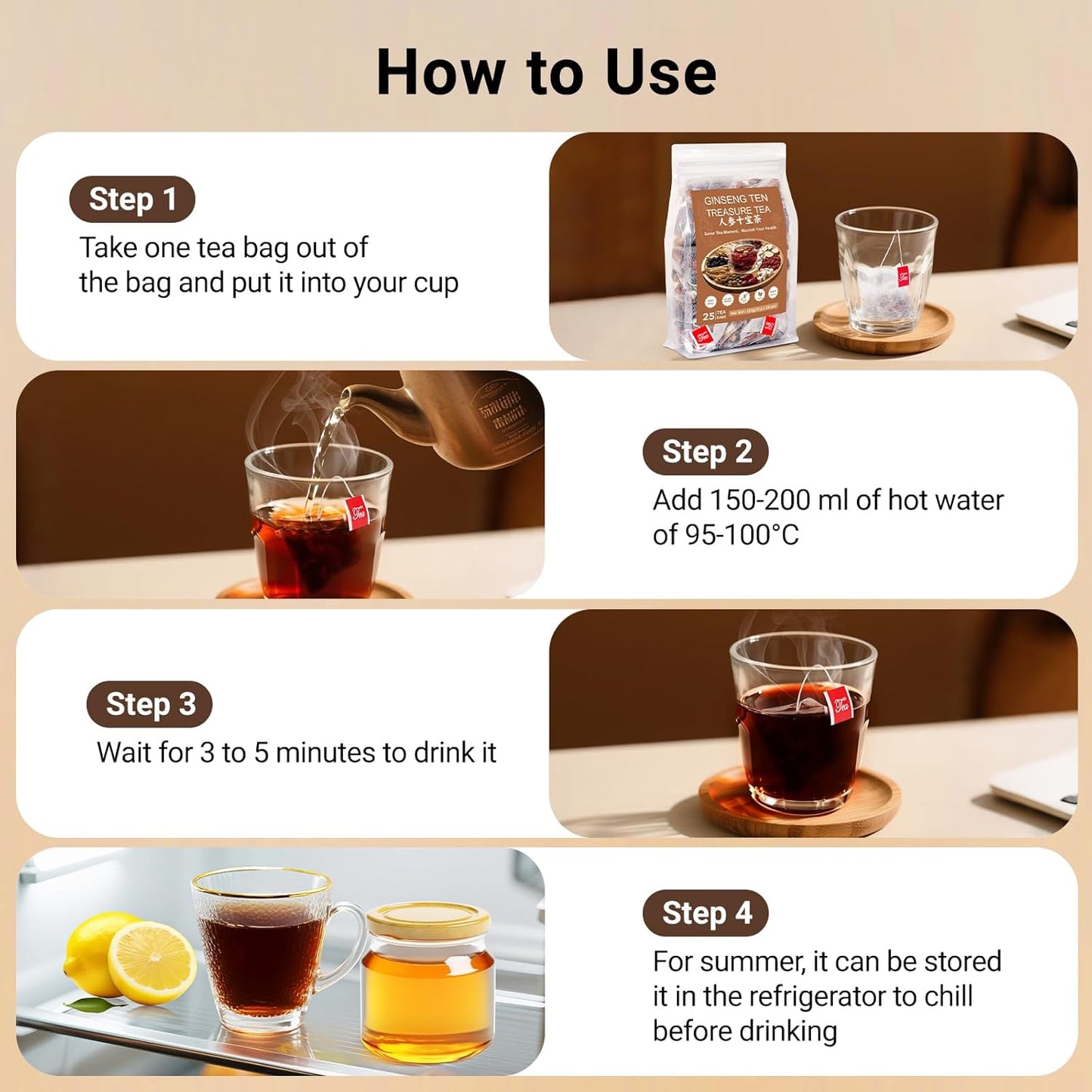 Kidney Tea Formula Ginseng Six Treasure Tea, Ginseng Five Treasure Cleanse Detox Teabag, 10 Precious Ingredients Formula Support Kidney and Live Health for Men Women (50 Bags/2 Pack)