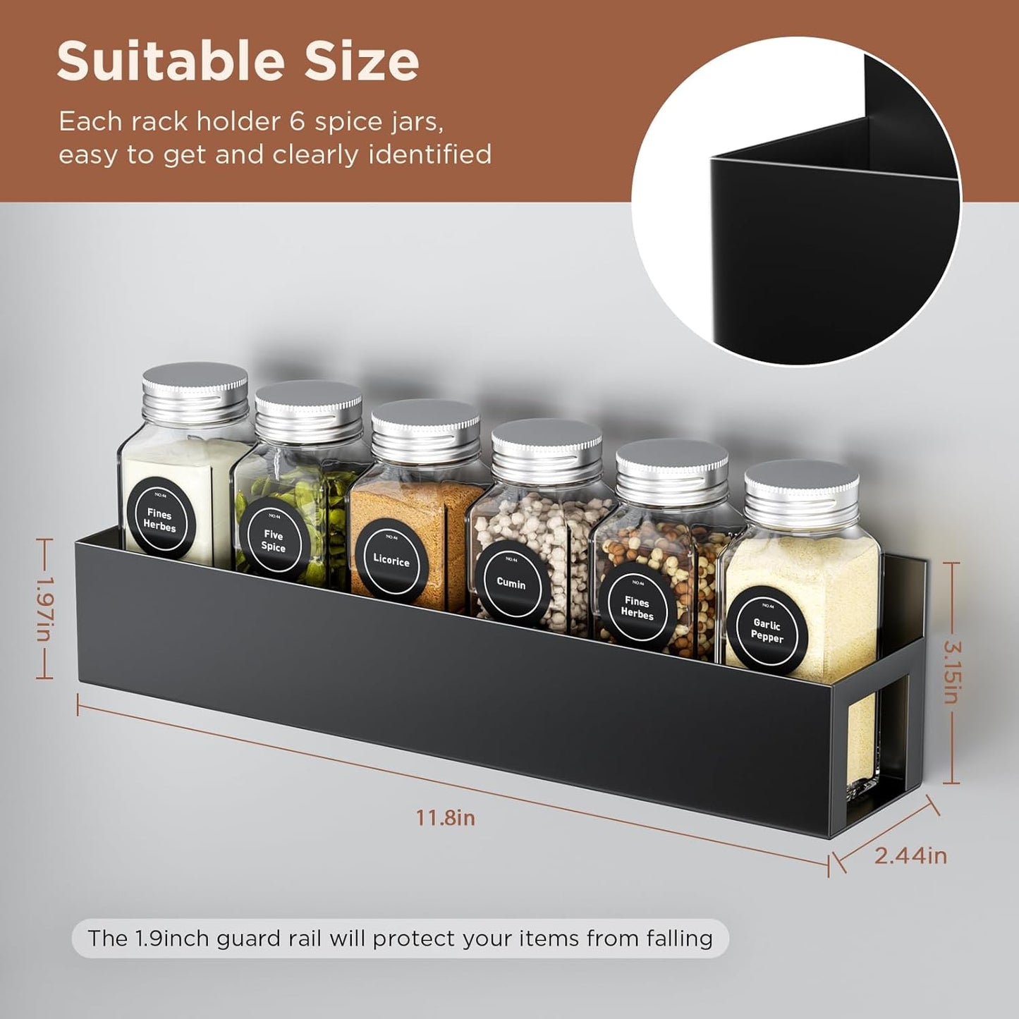 2 Pack Magnetic Spice Rack with 12 Spice Jars, Spice Labels, Magnetic Spice Organizer Shelf for Refrigerator, Microwave, Seasoning Organizer for Kitchen, Spice Jars with Label and Organizer Rack