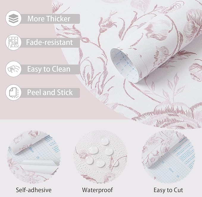 Yasinet Pink Floral Wallpaper Boho Peel and Stick Wallpaper Pink and White - Image 4