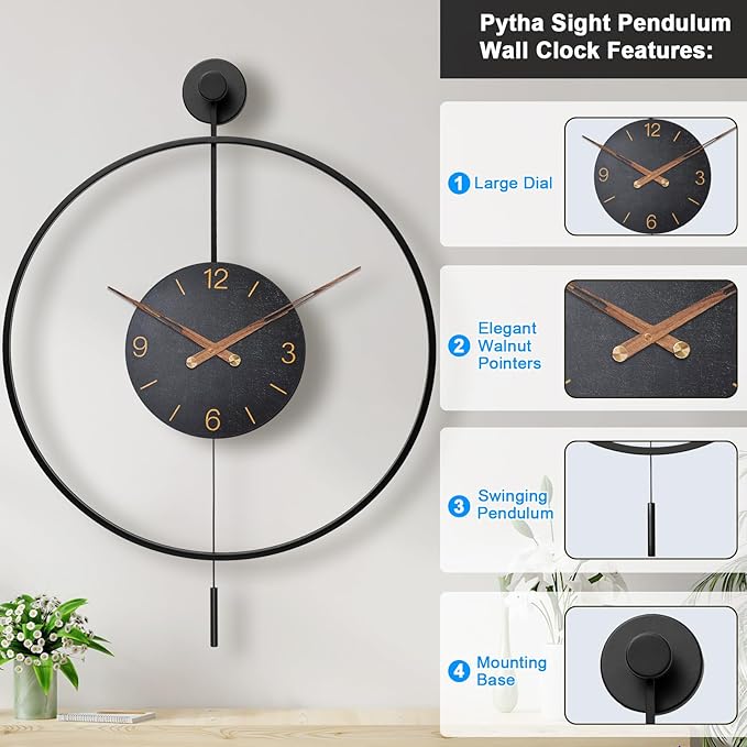 Pytha Sight Large Modern Wall Clock, 34.6×24 Inch Big Metal Minimalist Arabic - Image 2