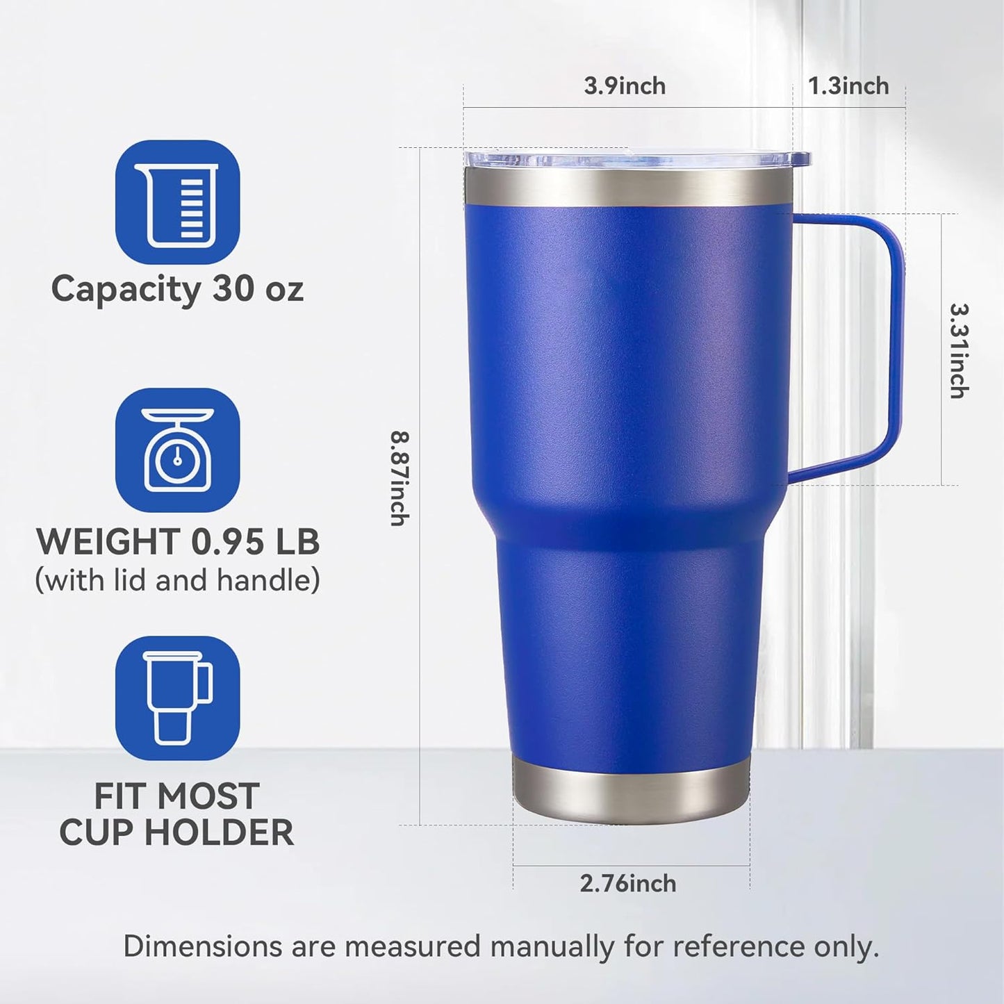30 oz Tumbler with Handle and Lid, Stainless Steel Tumblers Bulk Double Wall Vacuum Insulated Travel Mug Leak Proof Cup Keep Drinks Cold and Hot Blue, 4 Pack