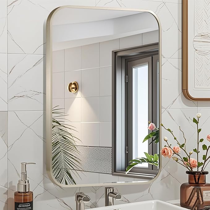 26x38 Inch Brushed Nickel Bathroom Mirror, Framed Rectangle Mirror - Image 2