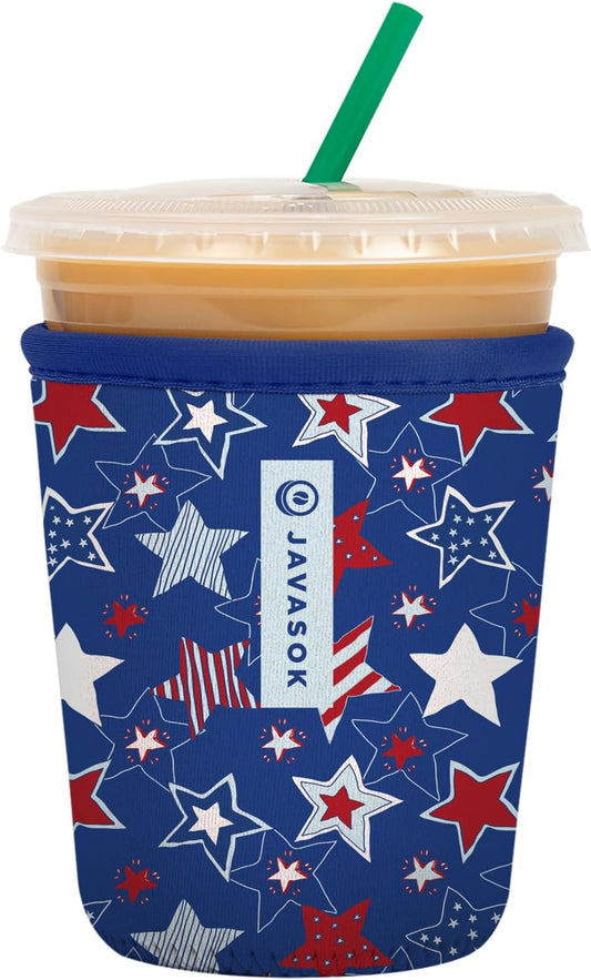 Sok It JavaSok Iced Coffee & Cold Soda Insulated Neoprene Cup Sleeve (Star-Spangled, Small: 16-20oz)