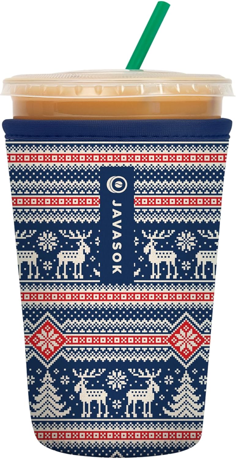 Sok It JavaSok Iced Coffee & Cold Soda Insulated Neoprene Cup Sleeve (Sweater Weather, Medium: 22-28oz)