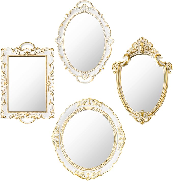 Beeveer 4 Pcs Vintage Gold Mirrors Set Decorative Hanging Wall Decor by Beeveer