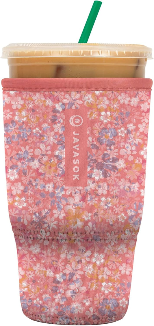 Sok It JavaSok Iced Coffee & Cold Soda Insulated Neoprene Cup Sleeve (Blushing Blooms, Large: 30-32oz)