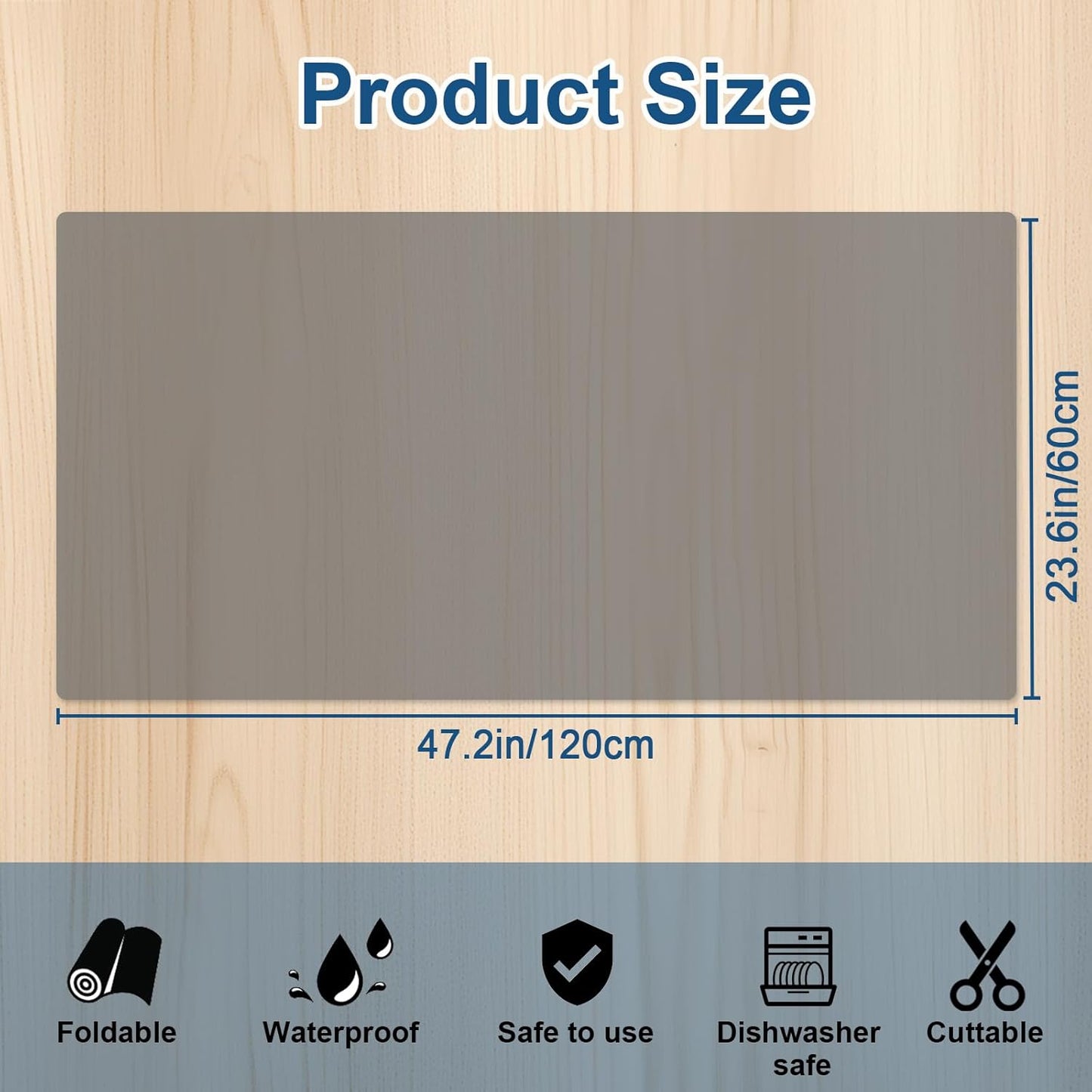 47.2''x23.6''(120cmx60cm) Large Silicone Mat for Kitchen Counter, Non-Slip Heat Resistant Countertop Protector, Waterproof Silicone Craft Mat for Kitchen Island, Translucent Black