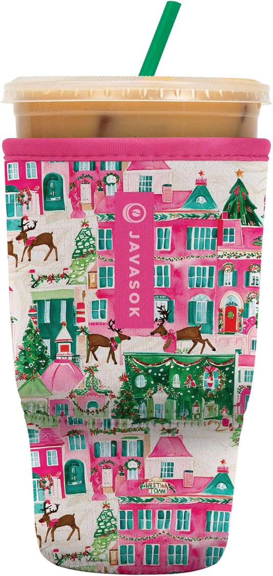 Sok It JavaSok Iced Coffee & Cold Soda Insulated Neoprene Cup Sleeve (Sugarplum Street, Large: 30-32oz)