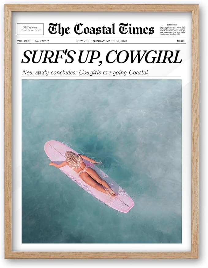 iHery Framed Coastal Trendy Cowgirl Wall Art Decor, Natural OAK Wood 12x16in by iHery