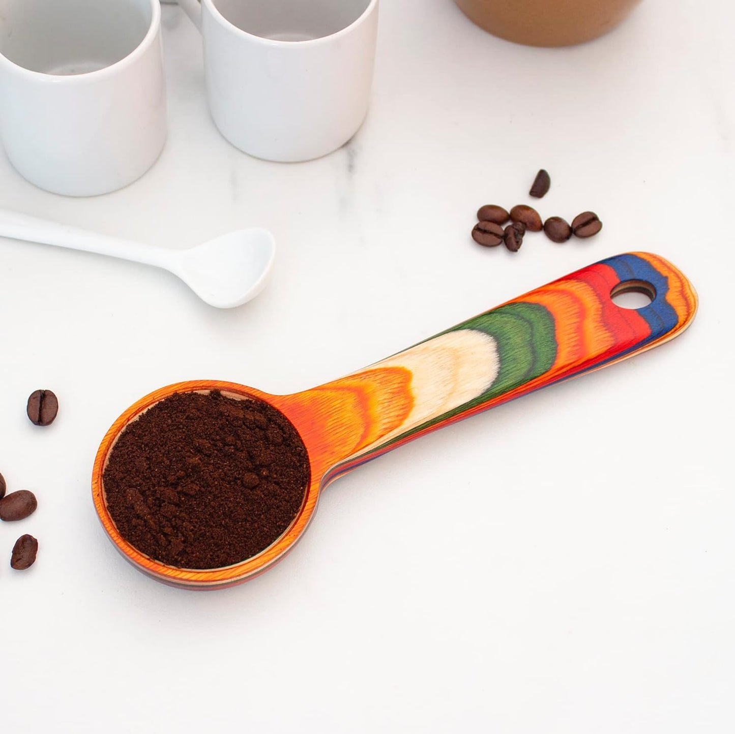 Baltique Marrakesh Collection Wooden Coffee Scoop – Colorful Birch Wood Reusable Scoop for Ground Coffee, Protein Powder & More