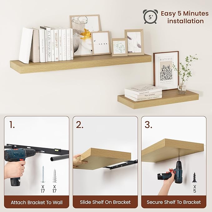 Vivelove 12 Inch Deep Floating Shelves 47.2 inch Long, 2 Inch Thick Wall Shelves - Image 8