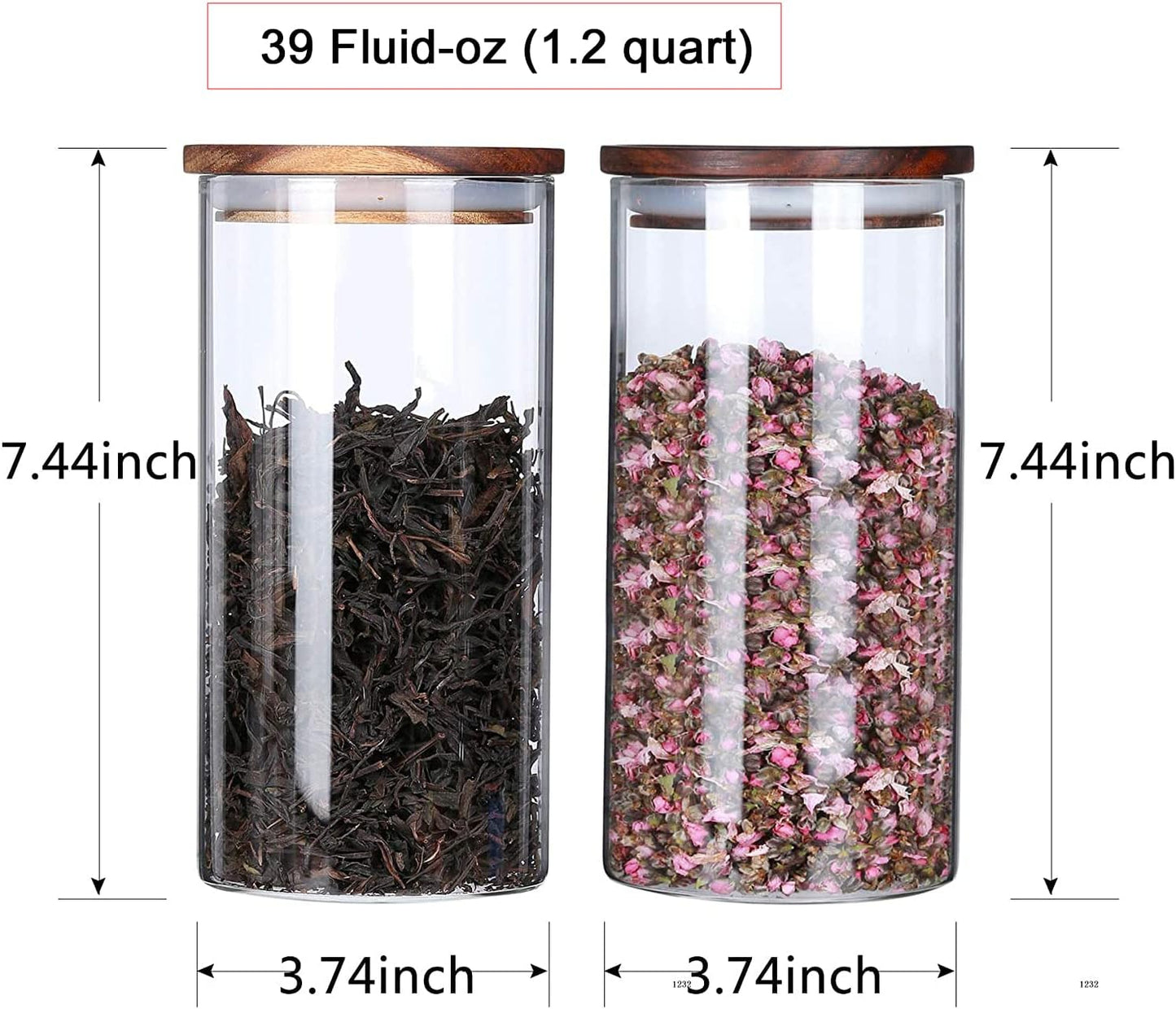 KKC HOME ACCENTS Glass Tea Canisters for Loose Leaf Tea,Airtight Glass Containers with Wood Lids,39 Fl oz