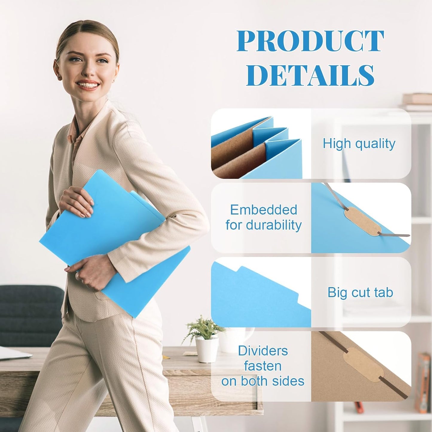 12 Pcs Classification Folders Letter Size, Back to School Supply for Teacher, Student, 2 Pocket Dividers Pressboard File Folder Bulk with 2 Fasteners, 2 in Expanding File Organizer (Blue)