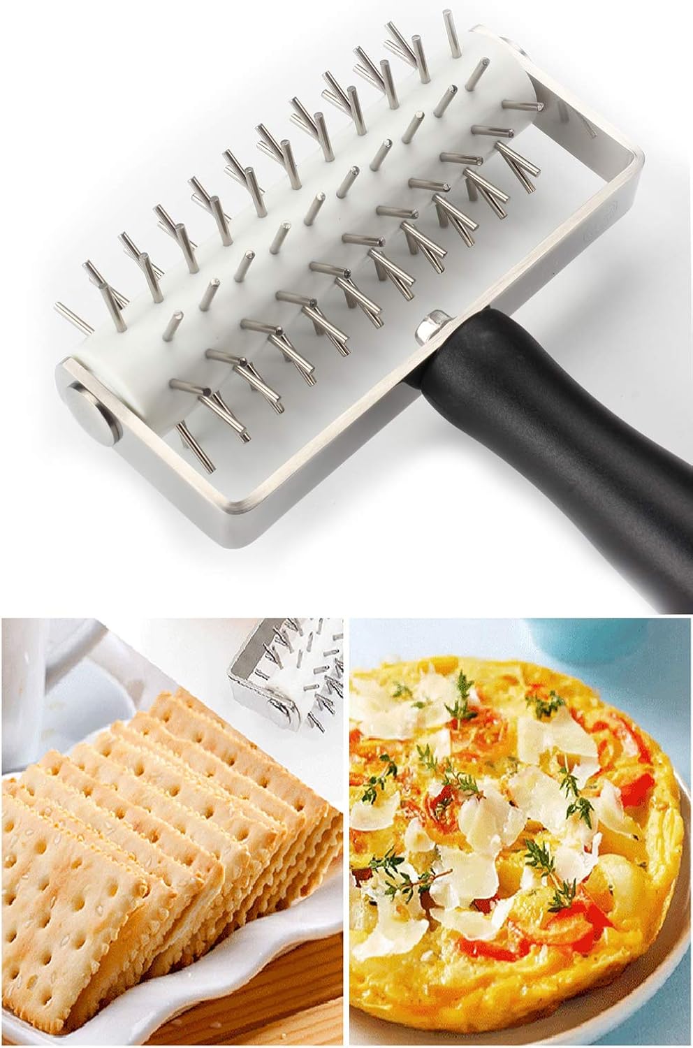 Pizza Dough Docker - EVNSIX Pastry Docker Roller with Stainless Steel Spikes for Homemade Baking Cake crackers Pie Hole Maker,Prevent Dough from Blistering,Commercial Kitchen Pizza Making Accessories